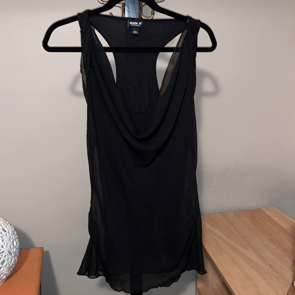 Allen B black razor back shirt with sheer overlay